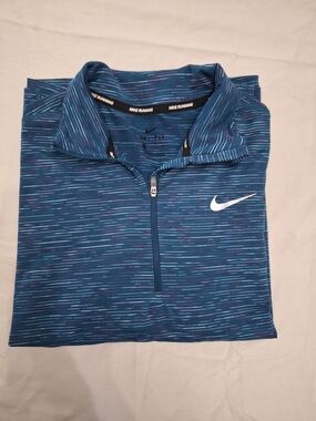 Nike Blue Striped Dri-FIT Quarter-Zip Running Jacket